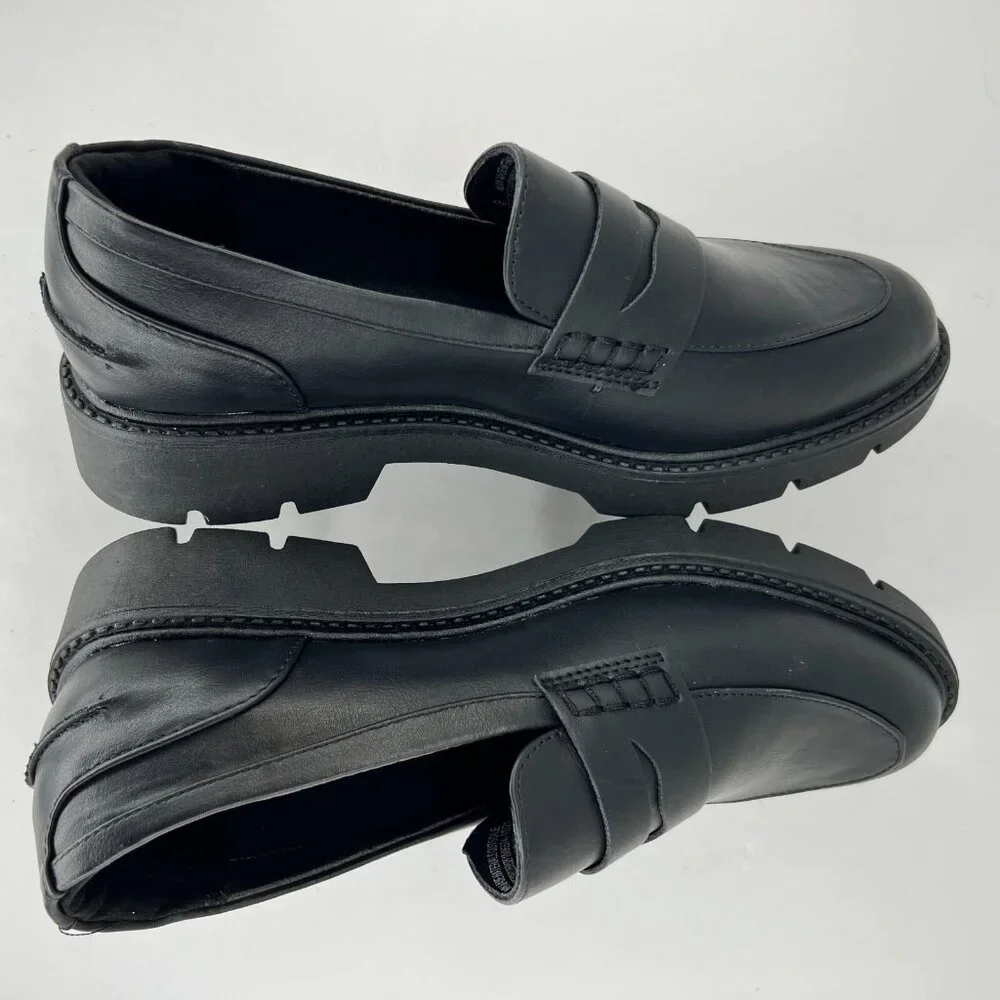 A New Day Womens Penny Black Faux Leather Classic Slip On Block Size 9 Loafers
